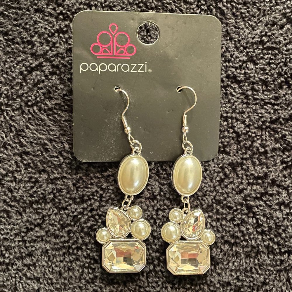 NWT - Paparazzi Faux Pearl & Rhinestone 2.5 to 3” Drop Dangle Earrings